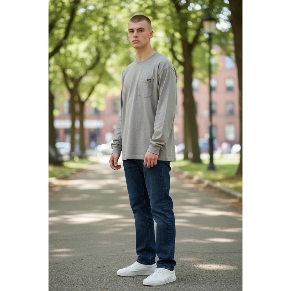 Men's Dickies Long Sleeve Gray Pocket Chest Logo Polyester T Shirt - 2XL